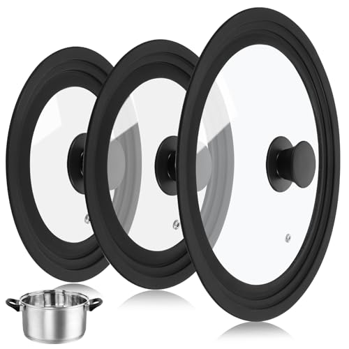 Ptwola 3PCS Universal Pot Lids for Pans and Skillets, Tempered