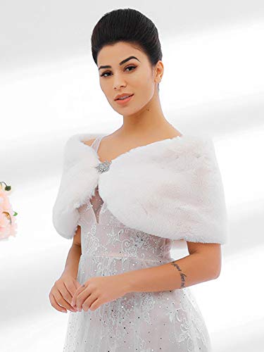 JAKAWIN Women’s Faux Rabbit Fur Wraps and Shawls Bride Wedding Fur Stole Bridal Dress Shrug Cover Up for Women3