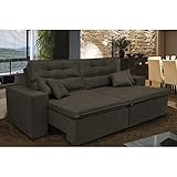 Sofá Cairo 1,82m Retrátil, Reclinável com Molas no Assento e 4 Almofadas Tecido Suede Café - Cama Inbox