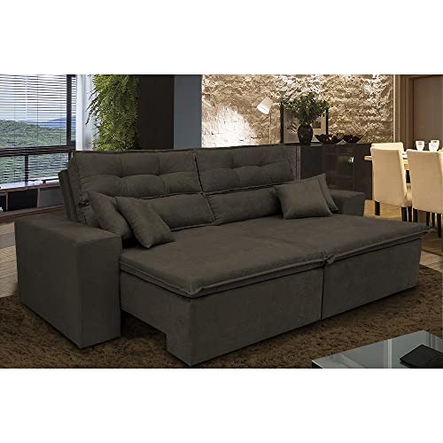 Sofá Cairo 3,12m Retrátil, Reclinável Tecido Suede Café
