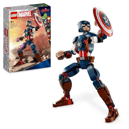 LEGO 76258 Marvel Captain America Baufigur, Superheld mit Schild, Avengers BAU-Spielzeug und Sammelfigur als Schlafzimmer Accessoire für Kinder, Jungen und Mädchen ab 8 Jahren
