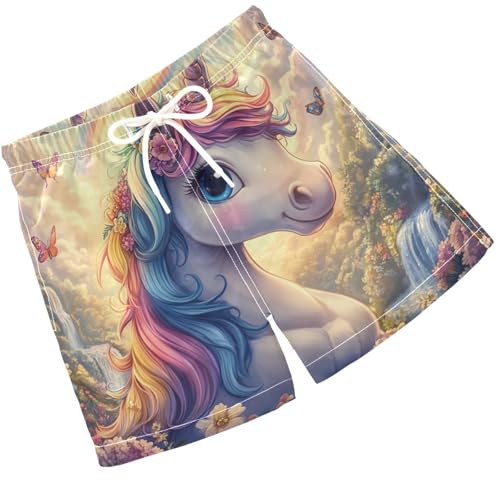 Pigsaly Boys Swim Trunks Unicorn Rainbow Sky Boys Board Shorts Swimsuit Swimwear Summer Bathing Suit 5T