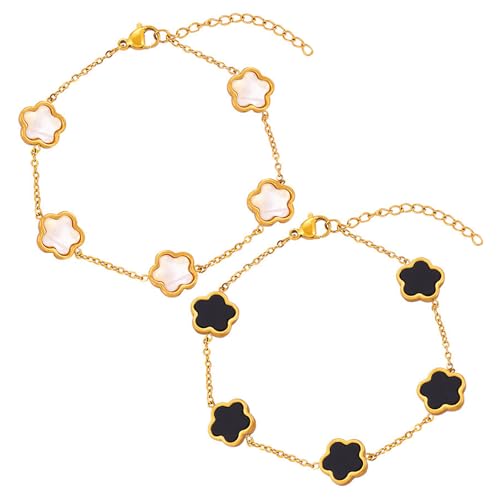 Fyrklöver Blommig Design Armband 2 Stycken - Utsökt Mode Enkel Legering För Kvinnor Flickor Present