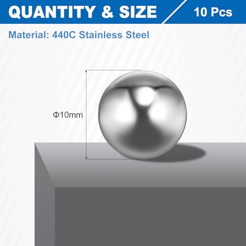 QUARKZMAN 10 Stück Kugellager Stahlkugeln, 10mm Kugellager Kugeln 440c Edelstahl Edelstahlkugeln G10 Präzisions Metallkugeln Lager Stahlkugeln für Lager Fahrräder