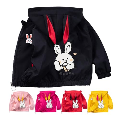 Girls' Rain Jacket Lightweight Waterproof Hooded Raincoat Kids Windbreaker Windproof Full Zip Jacket Coat Bunny Ear Hoodie