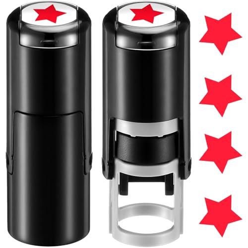 Supervitae 2 Pack Solid Star Print Stamps Red Ink Star Stamper Mini Self Inking Stamps for Classroom Party Educational Learning Activities Craft Supplies