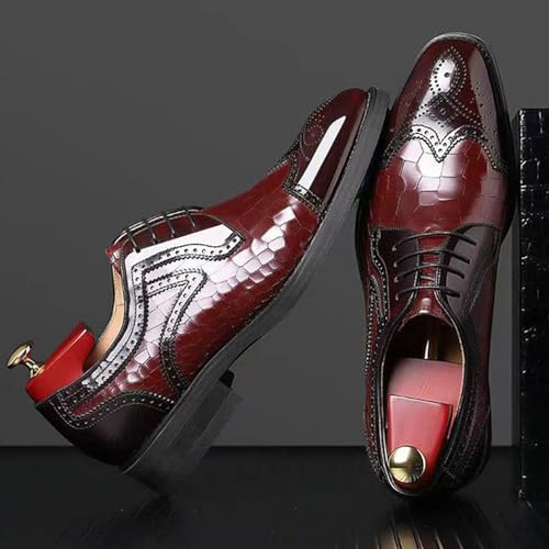 ByErz Men Brogues Wingtip Lace Up Classic Patent Black Dress Shoes Derby Prom Fashion Oxford4