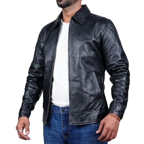 Polo Collar Premium Leather Jacket Men Old School Classic Style Everyday Wear Lambskin Mens Leather Jacket3