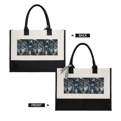 Sac fourre-tout loup pour femme en toile beige réutilisable