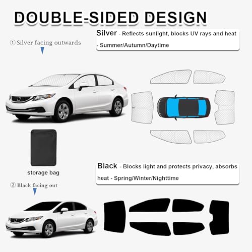 Image of KMF 6pcs Thicken Full Window Sun Shades for Honda Civic Accessories 2012-2015, Windshield Sunshade Sun Visor Car Window Covers for Side Rear, UV Block and Blackout Privacy for Camping Outdoor