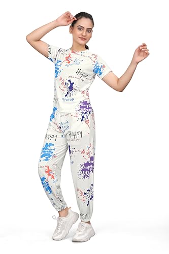 Image of Women's Printed Polyester Tracksuit Set, Lightweight Stretchable Tracksuit Suit and Gym Outfit with Side Pockets