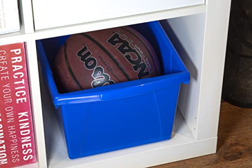 Image of Storex 5.5 Gallon Storage Bin with Lid - Plastic Classroom Organizer for Books and Supplies, Blue, 6-Pack (62743U06C)