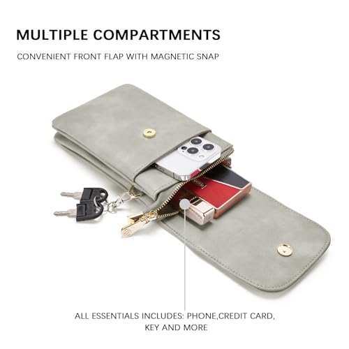 Image of BOSTANTEN Vegan Leather Small Crossbody Bags for Women Designer Cell Phone Bag Wallet Purses Adjustable Strap, B-02-grey, 4.9 inch(L) x 2 inch(W) x 7.1 inch(H) inch, Crossbody Bag