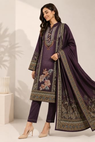 Image of WOOL'S KART|Women's Floral Printed Straight Kurta with Trousers & Dupatta Set | 3-Piece Ethnic Suit Set 103