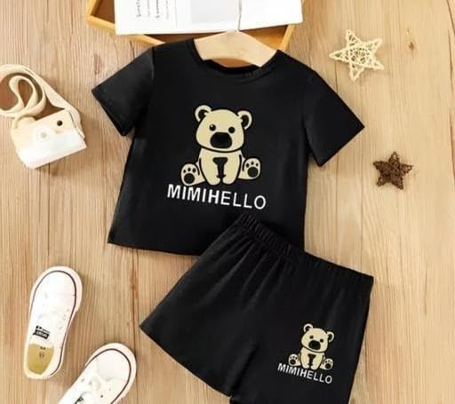 Mimi Hello Kids Half Sleeve T-Shirt & Shorts Set (Black) | Hosiery Cotton Printed Summer Co-Ord Set for Baby Boys & Girls-image-21
