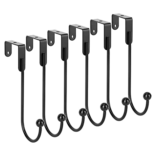 IEOKE Over The Door Hooks 6 Pack Free Rail Metal Door Hanger Organizer for Hanging Coats Hats Robes Towels Christmas Wreath Towel Hook for Bathroom Closet Over Door Towel Rack for Kitchen Doors Black