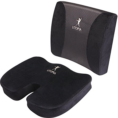 Utopia Bedding Top Quality Seat and Back Cushion Combo - Polyurethane Memory Foam - Breathable Mesh Covers - Two Adjustable Straps and Built-In Handle - Great for Pain Relief