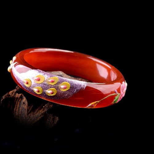 Red Jade Bangle for Women Feng Shui Good Luck Bangle Bracelet Woman Jade Bangle Bracelet Fashion Vintage Design Jade Stone Bracelet Birthday Christmas(Women Jade Bangle115, 62-63MM)3
