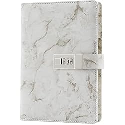 Candado Con Codigo Precio A5 Blocs y cuadernos con cerradura, Mármol de cuero PU Cuaderno de Contraseña de notas Cuaderno diario creativo con portalápices para hombre, mujer, adolescente (gris)