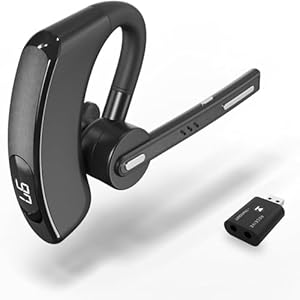 Bluetooth Headset, Wireless Bluetooth Earpiece Built-in Three Mic Noise-Cancelling – LED Digital Display – 300mAh Battery, 100 Hours Talking Time, Hand-Free Headphones for Trucker, Office