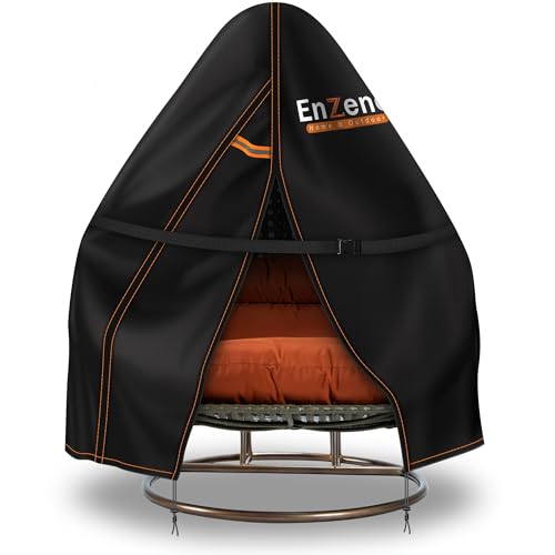 Enzeno Egg Chair Cover Waterproof Outdoor Hanging Egg Chair Cover with Buckle Strap Double Seat Cocoon Swing Egg Chair Covers for Garden & Patio 300D Heavy Duty 230x200cm Black