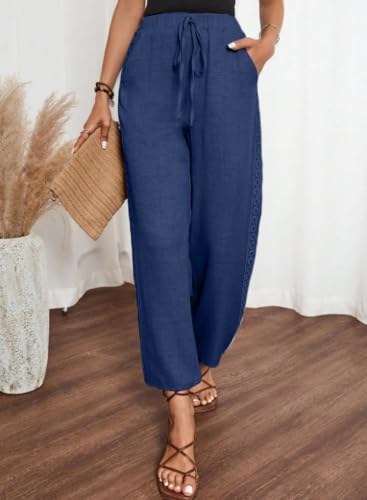 Image of Acelitt Women Casual Lightweight Drawstring Elastic Waist Pants with Pockets, S-XXL