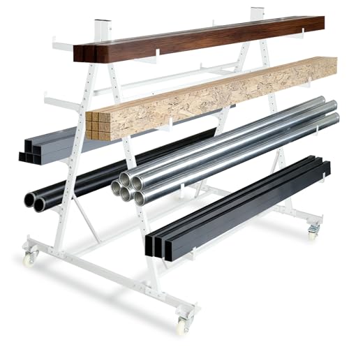 YeeJinHong Conduit Pipe Rack Storage with Wheels 5-Tier Heavy Duty Horizontal Pipe Storage Rack Industrial Rolling Steel Cart for Garage & Warehouse 2000 lbs Capacity 56 x 44 x 52 Casters