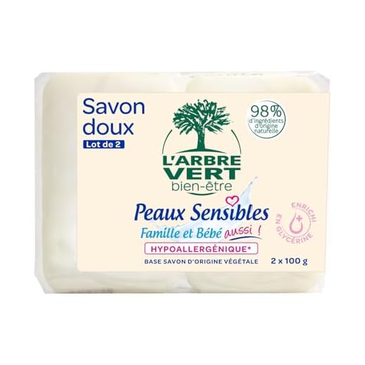 L'arbre vert Savons Solide Doux Peaux Sensibles 2 x 100 g
