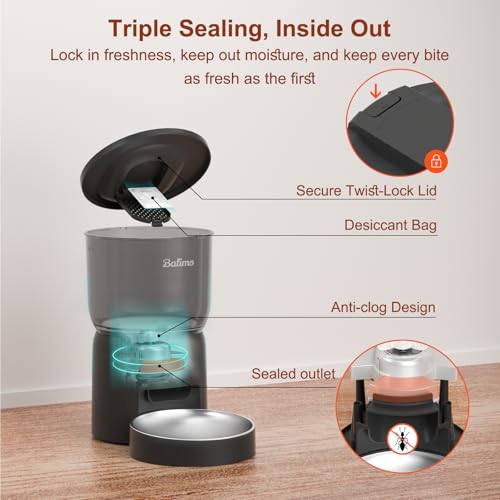 Futterautomat Katze 3L, Katzenfutter Automat mit Programmierbarer Timer, Futterautomaten für Katzen und Hunde,1 bis 6 Mahlzeiten pro Tag, mit Edelstahlschüssel, Schwarz – Bild 4