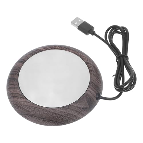 Veemoon USB Metal Heating Coaster with Deep Wood Grain Base, Electric Mug Warmer and Milk Warmer for Coffee, Tea, and Desk Use, Reusable Temperature Control Beverage Pad