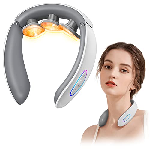 INSHUEY FSA Neck Massager with Heat for Neck Pain Fatigue Relief FSA or HSA Eligible,Electric Pulse Deep Tissue Neck Massager 6 Modes 9 Intensities Cordless Massager Gifts for Women Men