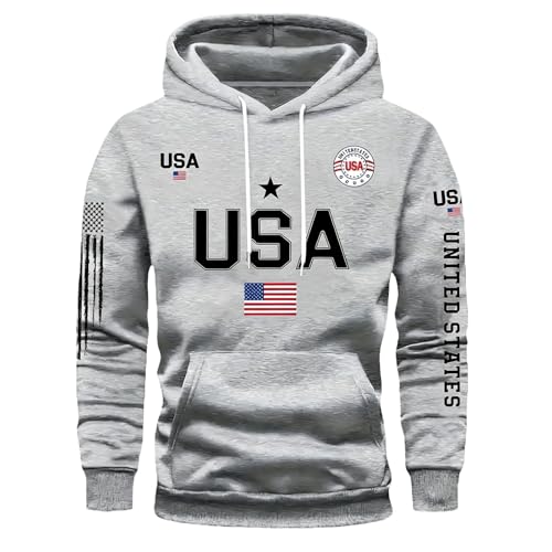 Ropa protección solar hombre sudadera con capucha gris camiseta aniversario bandera EE UU XL
