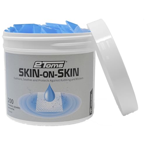2Toms Skin-On-Skin Squares – Hydrogel Pads gegen Blasen, Reibung & Hautirritationen – Zweite Haut Wundpflaster zur Linderung bei Hotspots, Stichen & Druckstellen – 200 Stück à 1 Zoll