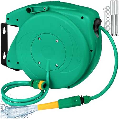 tectake® Enrouleur tuyau arrosage Dévidoir mural Enroulage automatique régulier avec guidage Tuyau arrosage 10m...