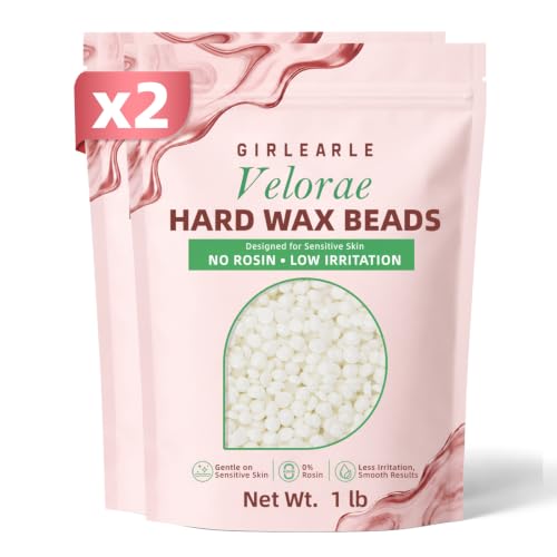 Image of GIRLEARLE 2 x 1lb, 2 Pack Rosin-Free White Hard Wax Beads for Hair Removal | Unscented Hard Wax for Professional Full Body Women Men, at Home Waxing Beads for Sensitive Skin Body, Brazilian Bikini, Legs