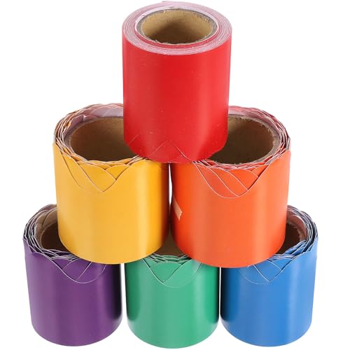 SUPVOX Bordes Ondulados Adhesivos para Pizarra Aula 6 Rollos de Colores Surtidos Rojo Verde Azul Púrpura Amarillo Naranja Decoración para Tablón de Anuncios y Festivales