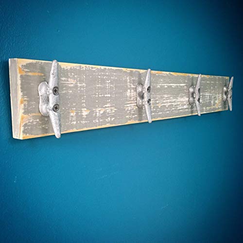 Nautical Distressed Gray over White Boat Cleat Coat Rack, Towel Rack, Hat Rack, Book Bag Rack, or Key Rack