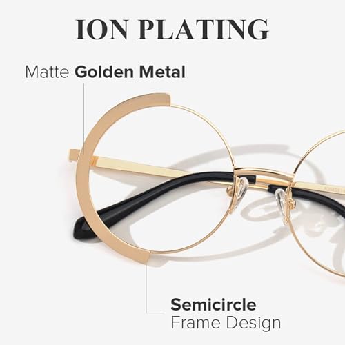 Image of Zeelool Vintage Metal Round Eyeglasses Frame for Women with Non-prescription Clear Lens ZJGM351423-03 Glod
