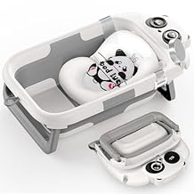 Foldable Baby Bathtub, Portable Bathtub for Infants to Toddlers with Soft Cushion & Thermometer, Collapsible Baby Tub Newborn to Toddler 0-24 MonthGrey