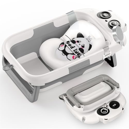 Image of Foldable Baby Bathtub, Lightweight Bathtub for Infants to Toddlers with Soft Cushion & Thermometer, Portable Baby Tub Newborn to Toddler 0-24 Months(Grey)