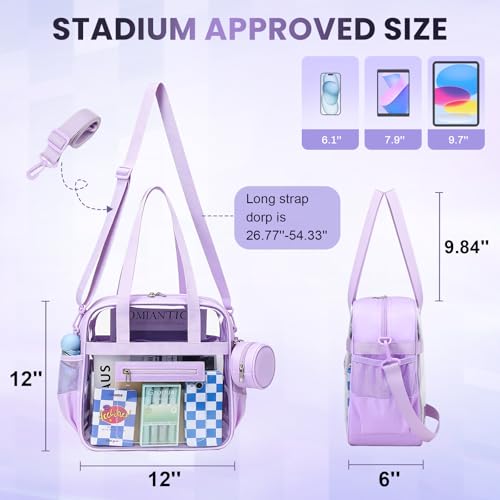 Image of Clear Tote Bag 12x6x12 Stadium Approved Transparent Crossbody Bag with Multi Pockets for Sports Concerts