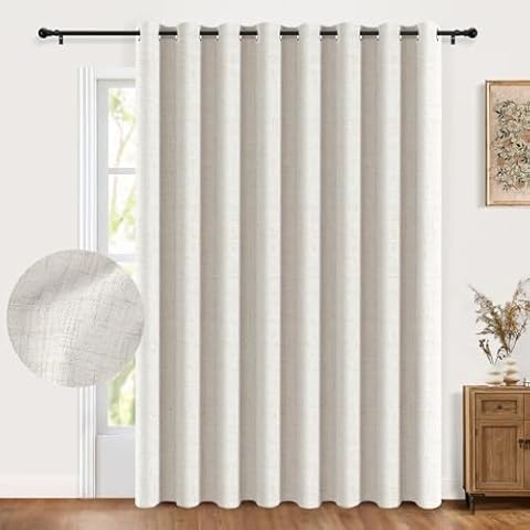 100% Blackout Shield Sliding Door Curtains Extra Wide Curtains 100 Inch Patio Door Curtains Linen Blackout Curtains for Sliding Glass Door Living Room Divider Curtains(W100 x L84 1 Panel, Beige) Cover