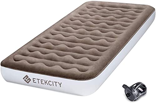 Etekcity Air Mattress Upgraded Twin Size Camping Air Bed Blow Up Bed Inflatable Mattress Raised Airbed with Rechargeable Pump for Guest, Camping, Hiking, Height 9', Storage Bag, Brown