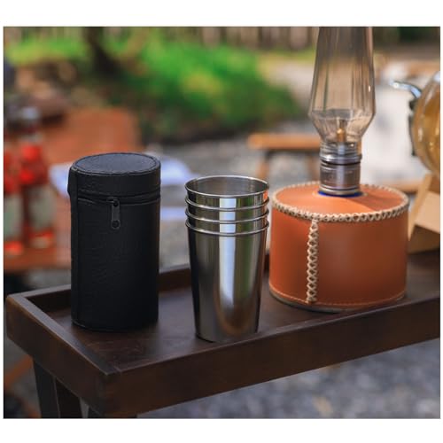 ZAWELIYO Stainless Steel Drinking Glasses Stackable Travel Mug with Leak-Proof Lid 4-Pack for Hot Cold Beverages Outdoor Metal Cups Portable Camping Hiking Backpacking Accessories - Image 4