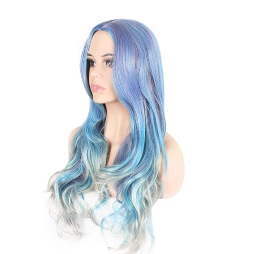 Image of KOLIGHT 27inch Women's Cosplay Wig Middle Part Big Wave Synthetic Heat-Resistant Fiber Full Head Wig for Costume Party Halloween Daily Wear (Blue-gray gradient color)