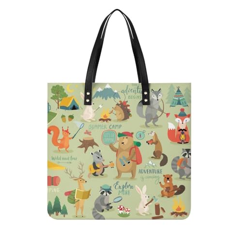 Sac à bandoulière renard et hérisson | Grand tote bag de voyage tendance