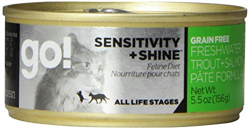 PETCUREAN 152041 24-Pack Go Sensitivity and Shine Grain Free Trout/Salmon Pate Can for Cat, 5.5-Ounce