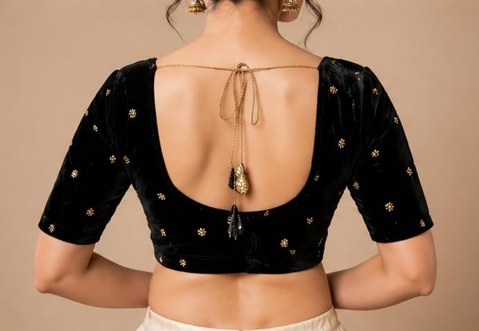 Image of Velvet Readymade Blouse for Women, Elegant, Comfortable, Stylish, Saree Choli Top, Traditional, Size S, M, L, XL, XXL