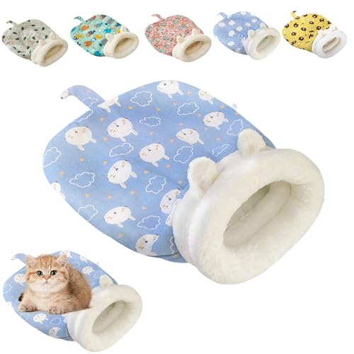 zoocco Cat Sleeping Bag, Cat Sleeping Bag for Indoor Cats, Cozy Pet Nest, Cozy Pet Nest for Cats, Soft Comfort Plush Cat Sack Winter (Blue rabbit)