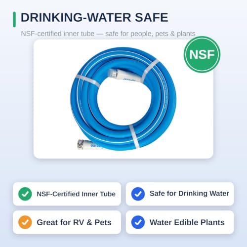 Image of FEVONE Kink Free Garden Hose 35 ft, Heavy Duty Water Hose | Flexible Hybrid Polymer, Drinking Water Safe, 5 /8 ID, 600 PSI, Leak-Proof, Aluminum 3 /4 GHT Fittings for Garden Watering